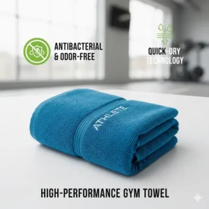 Graphic highlighting the antibacterial and odor-free features of the high-performance quick dry gym towel.