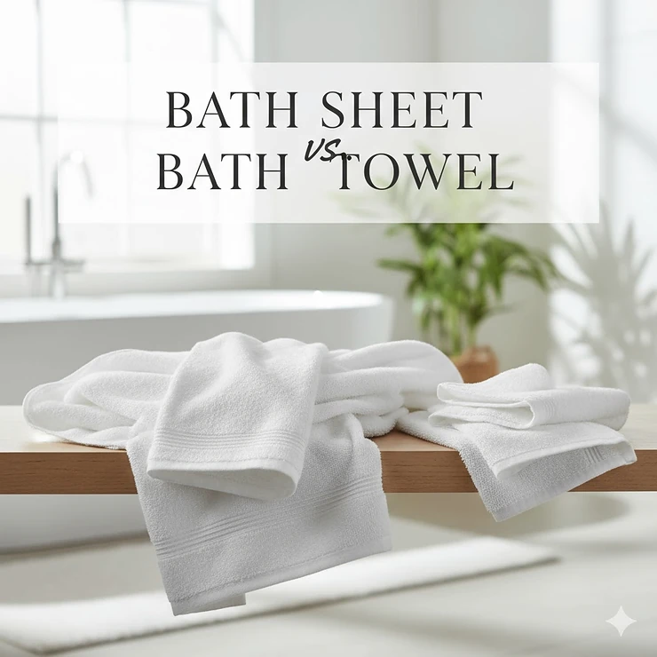 A side-by-side comparison illustrating the significant size difference between a large bath sheet and a standard bath towel. bath sheet vs bath towel