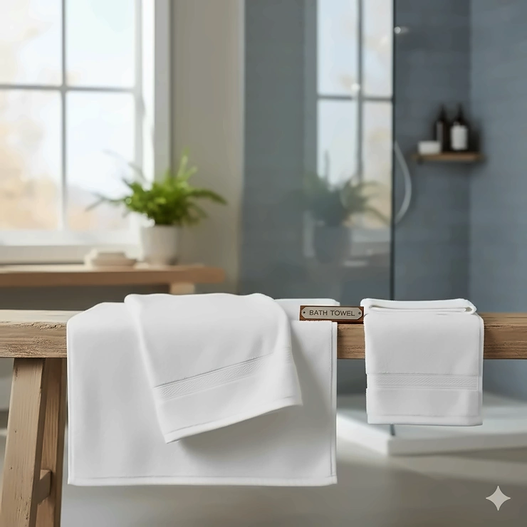 Bath sheet vs bath towel size comparison showing the larger, more luxurious bath sheet next to the standard bath towel.