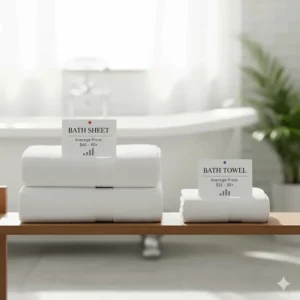 Infographic comparing the average price points, where a bath sheet is typically more expensive than a regular bath towel.