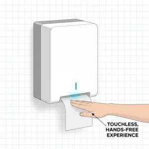 A user activating the touchless Kimberly-Clark ICON automatic paper towel dispenser for a hygienic, hands-free experience.