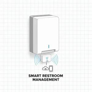 A Kimberly Clark paper towel dispenser integrated with an Onvation SmartFit sensor for smart restroom management.