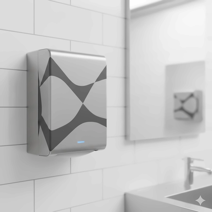 The sleek Kimberly-Clark Professional ICON automatic paper towel dispenser with a designer faceplate installed in a modern restroom.