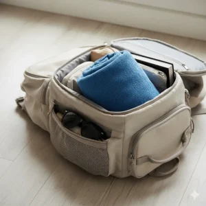 Space-saving: A neatly folded microfiber travel towel fits easily into a suitcase or travel backpack.