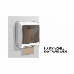 Durable white plastic paper towel dispenser wall unit, ideal for schools and high-traffic areas.