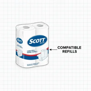 A package of Scott or Kleenex hard roll paper towel refills compatible with a Kimberly Clark dispenser system.