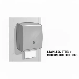 Elegant brushed stainless steel paper towel dispenser that is wall-mounted for a modern look.