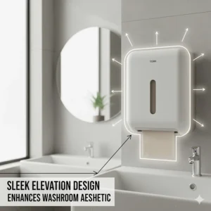 Image highlighting the functional, modern Elevation Design of the Tork dispenser, enhancing the look of any washroom.