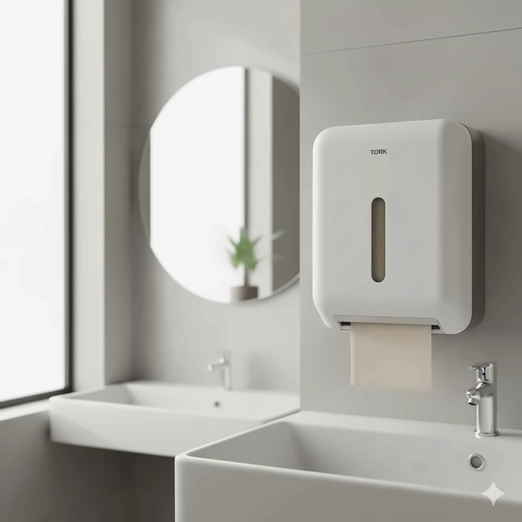 Tork paper towel dispenser Matic in white, a no-touch automatic hand towel roll system ideal for high-traffic washrooms. torque paper towel dispenser