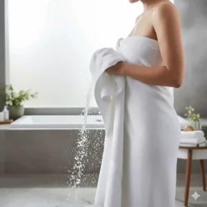 Thick and absorbent extra large bath towels 35x70 drying off after a shower.