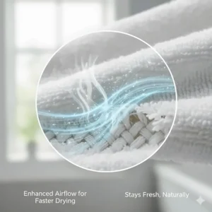 Graphic showing airflow through cotton loops, explaining why Egyptian cotton towels dry faster and stay fresh.