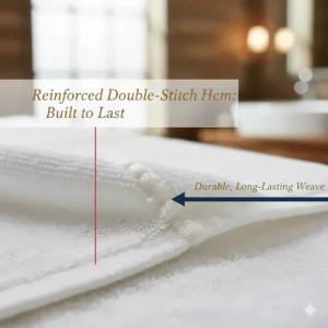 Illustration of the tight, reinforced double-stitch hem that makes Egyptian cotton towels last longer.