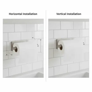 Diagram showing the option to install the stainless steel paper towel holder both horizontally and vertically for versatile placement.
