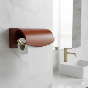 Luxurious mahogany roll paper towel dispenser, highlighting the smooth pull and tear function.