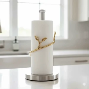Michael Aram paper towel holder crafted from high-quality stainless steel and natural brass.