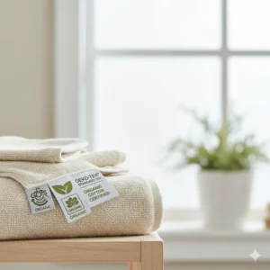 Best Turkish cotton bath towels featuring Oeko-Tex certified organic labels for eco-friendly home use.