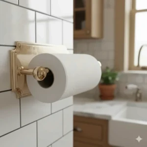 Beautifully restored nickel-plated paper towel holder with minimal wear, showcasing a classic design.