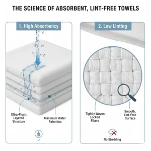 Illustration showing the multi-layer structure of the best non shedding bath towels that balance high absorbency with low lint.