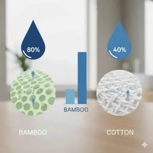 Infographic showing bamboo fiber absorbency levels compared to traditional cotton towel fibers.