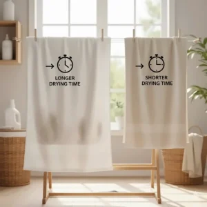 A visual representation of drying times for thick bath sheets versus standard cotton bath towels.