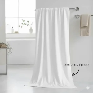 Illustration of a large bath sheet hanging from a standard bathroom towel bar showing it touching the floor.