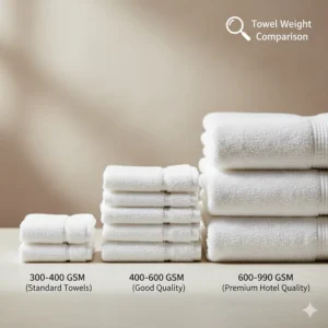 Infographic comparing towel thickness and GSM for premium hotel standards.