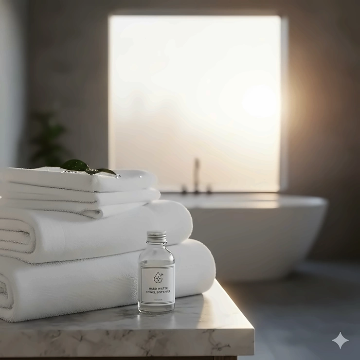 A stack of fluffy, high-quality cotton bath towels designed to remain soft despite hard water mineral exposure. bath towels for hard water