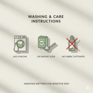 Illustration of laundry tips to maintain the plushness of bath towels for people with skin sensitivities.