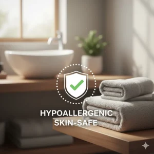 An icon-based illustration showing bamboo towels are safe for sensitive skin and hypoallergenic.