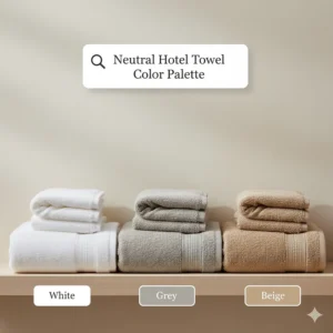 Illustration of a neutral color palette for luxury hotel towels including white, grey, and beige.