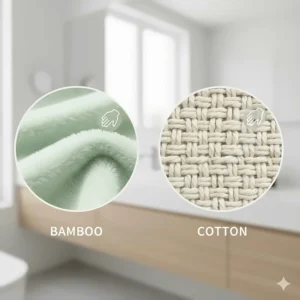 Close-up illustration of soft bamboo loops versus dense cotton terry cloth texture.