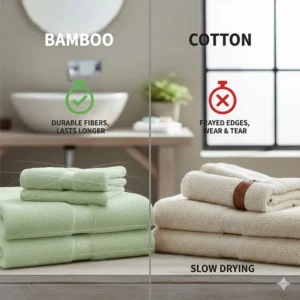 Graphic depicting how bamboo and cotton fibers hold up after multiple laundry wash cycles.