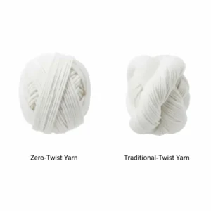 Comparison of zero-twist yarn versus traditional twist, highlighting how zero-twist creates a soft, non-shedding bath towel experience.