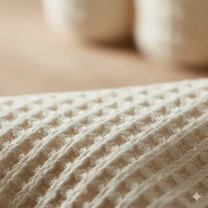 Close-up texture of a sustainable bamboo washcloth showing the soft, looped pile ideal for sensitive skin.