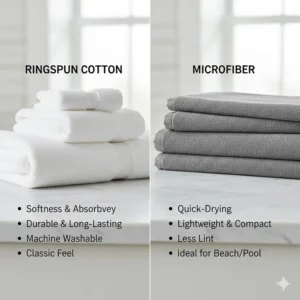 Comparison chart showing the benefits of microfiber versus ringspun cotton bath towels for vacation rentals.