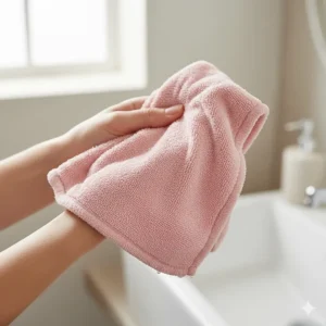 An ultra-soft pink microfiber washcloth designed for gentle facial cleansing without irritation.