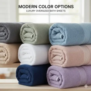 A collection of various modern color swatches available for luxury oversized bath sheets.