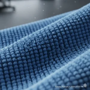 A detailed macro view of the soft, non-abrasive fibers of a high-quality gym towel.