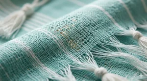 Close-up illustration detailing the light, open, and breathable weave structure of a summer bath towel, perfect for warm weather.