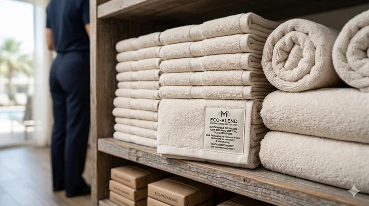 Illustration of sustainably sourced, affordable bath towels in bulk packaging. cheap quality bath towels bulk