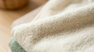 Close-up view of the breathable and ultra-soft weave of an organic baby washcloth.