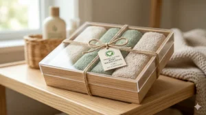 A beautifully packaged gift set featuring soft baby washcloths organic for a baby shower present.