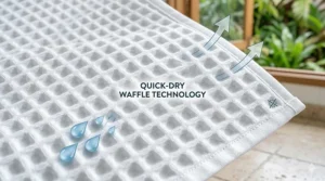 Close-up illustration of a quick-dry waffle weave pattern that prevents mildew in high-humidity areas.