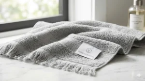 High-resolution close-up texture of a soft, grey Turkish cotton bath towel, highlighting its intricate flat-weave pattern and lightweight, quick-drying properties in natural light.