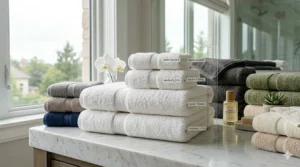 Size comparison guide showing the dimensions of a standard bath towel versus an oversized bath sheet.
