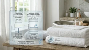 A scale diagram comparing the dimensions of a standard towel to an oversized ultra plush bath towel.
