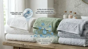 A variety of color swatches available for the softest ultra plush bath towels, from neutral earth tones to pastels.