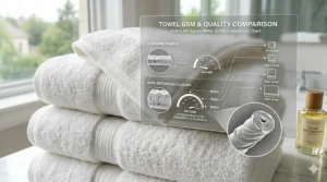 A comparison chart showing GSM weights for luxury hotel bath towels versus standard towels.