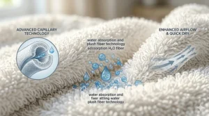 Macro photography of the softest ultra plush bath towels highlighting the dense, absorbent loops.