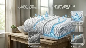 Graphic illustrating how highly absorbent, lint free bath towels quickly draw moisture away from the skin.